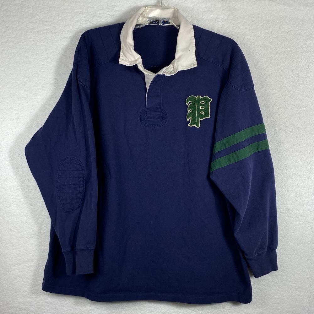 Polo Ralph Lauren Navy Blue Rugby Shirt 67 Patch Elbow Patches Mens 4XB Big